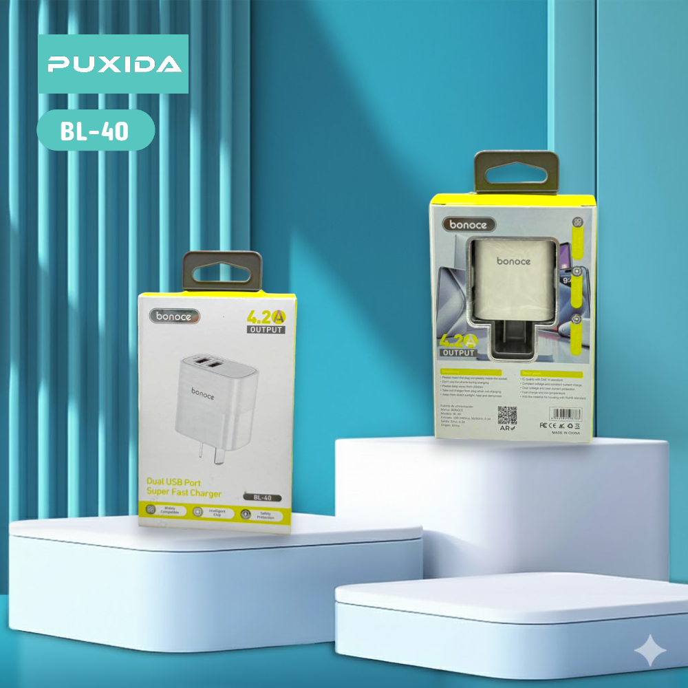 CARGADOR BONOCE CON 2 PUERTO USB- CARGA DE 4.2A BL-40