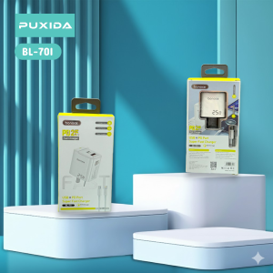 CARGADOR BONOCE CON PUERTO USB + TIPO C - CON CABLE C-I - CARGA 25W BL-70I