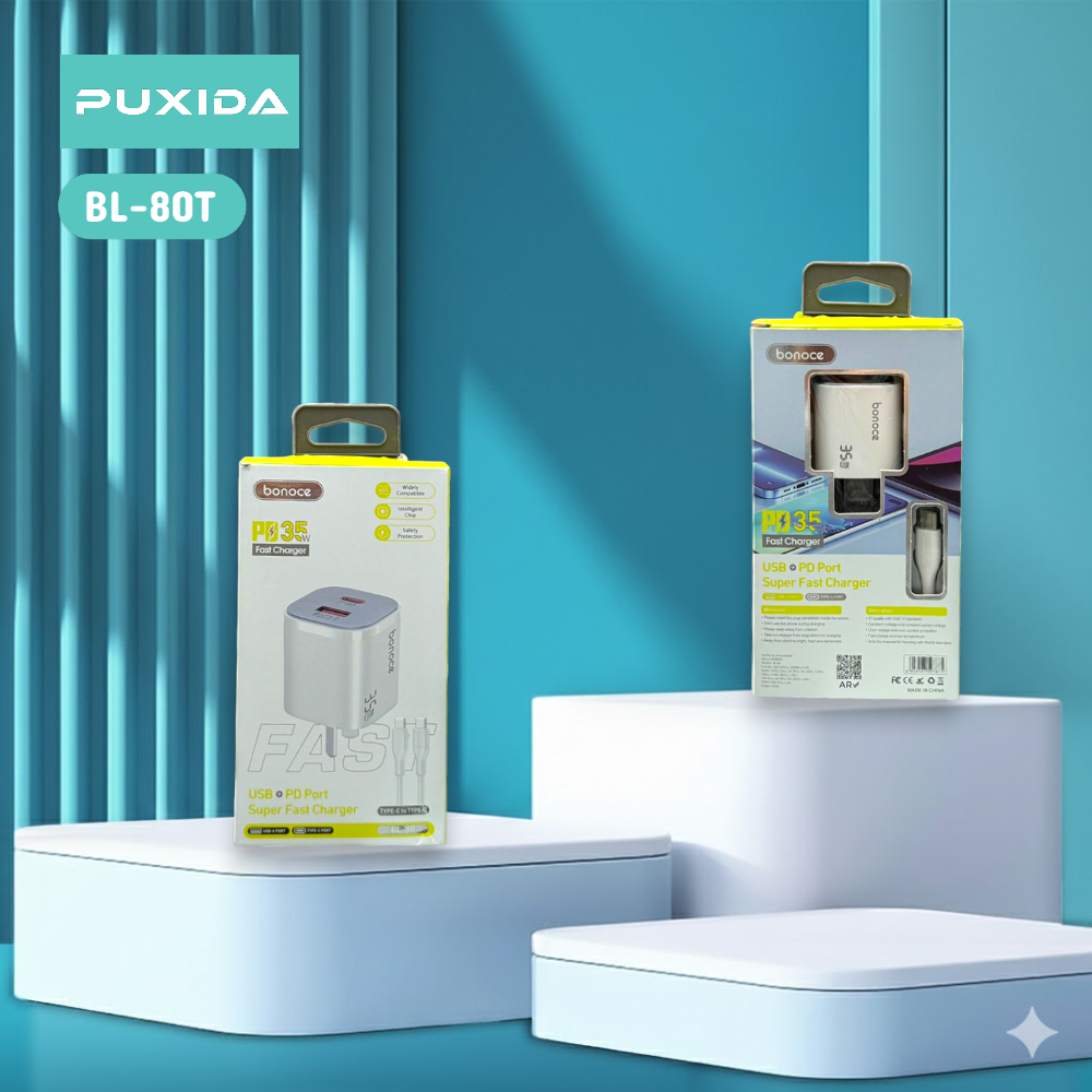 CARGADOR BONOCE CON PUERTO USB + TIPO C - CARGA 35W BL-80T