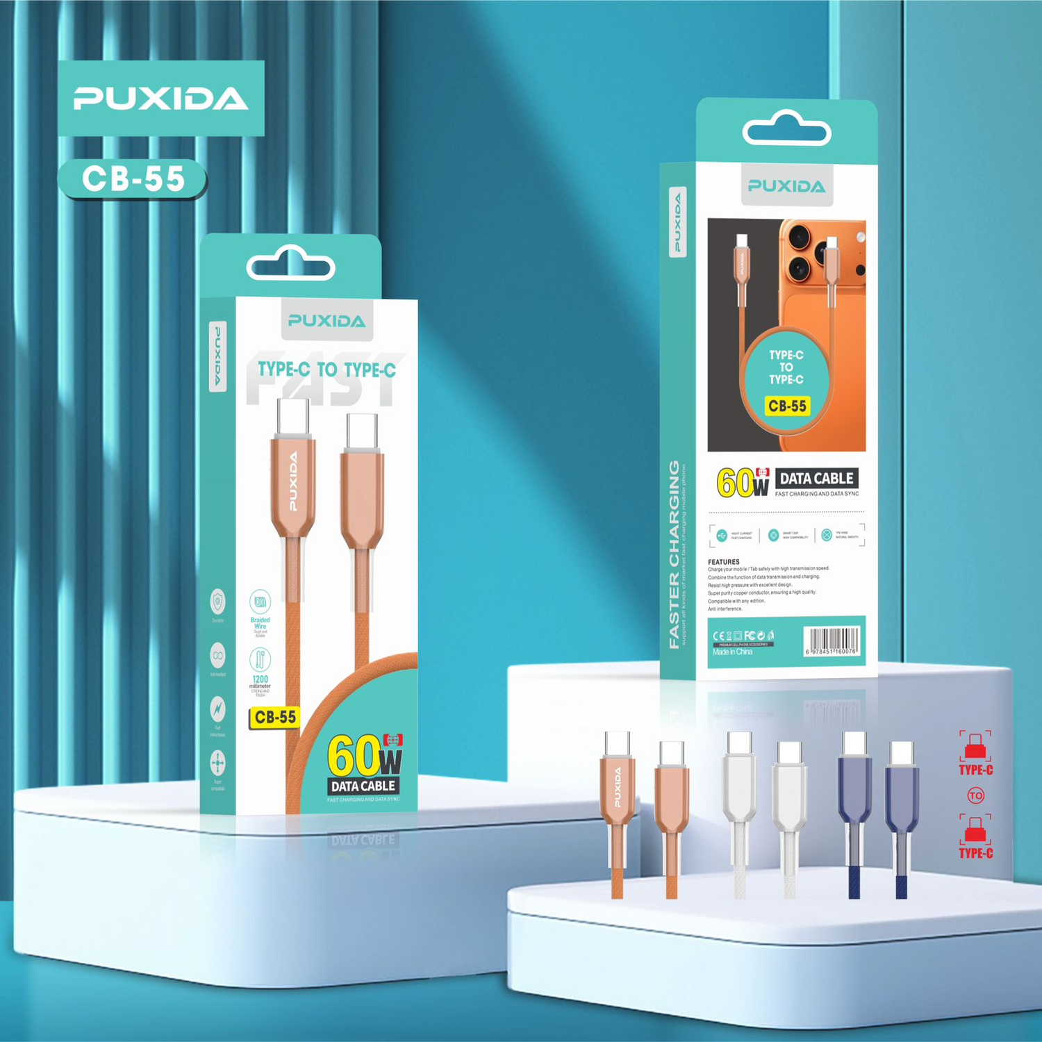 CABLE PUXIDA TIPO C A TIPO C - TRENZADO -DE 60W CB-55